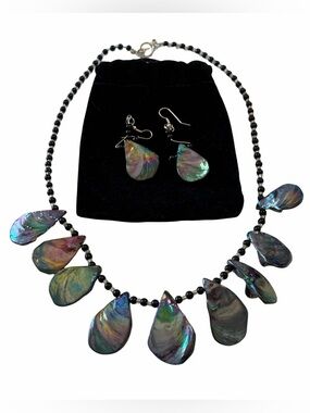 NEW! Pearlescent Abalone Like Shell Necklace & Earrings Set